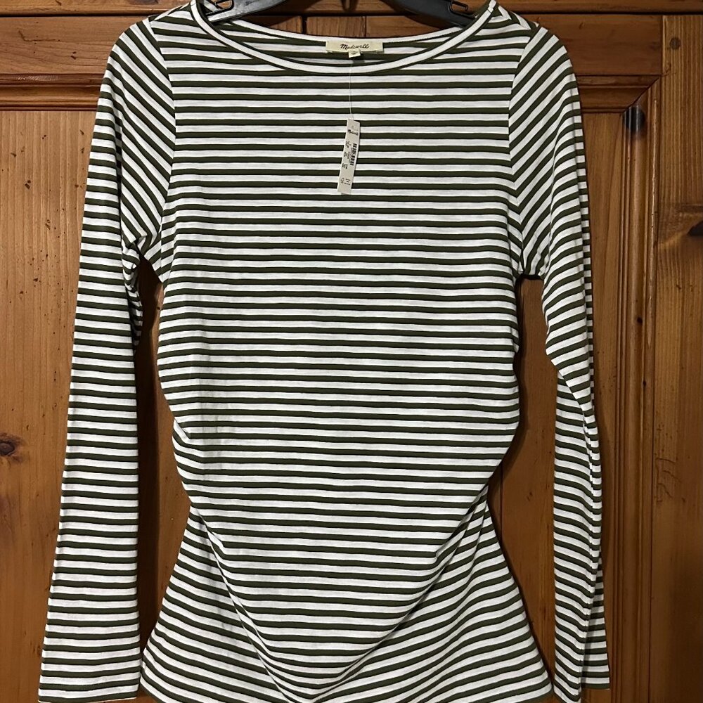 Madewell Ruched Crewneck Long-sleeve Tee in Soft Slub - Size S